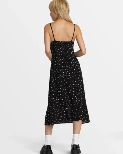 RVCA CAFE MIDI DRESS Black Multi Clearance
