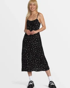 RVCA CAFE MIDI DRESS Black Multi Clearance