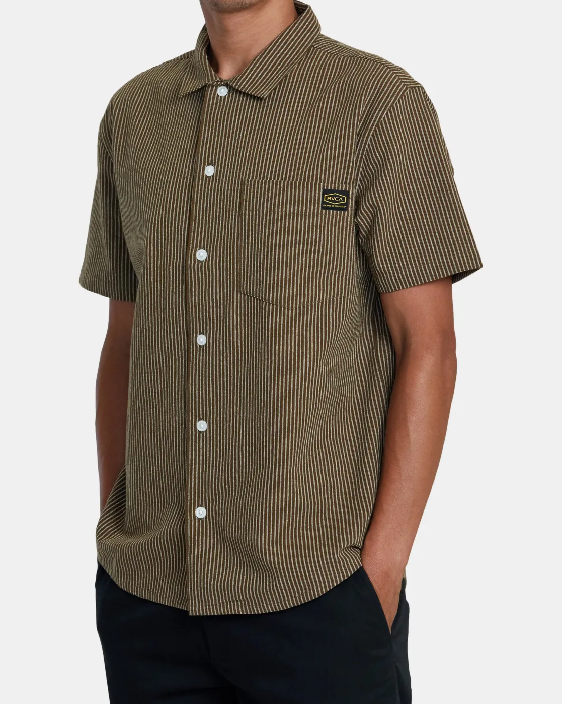 RVCA DAYSHIFT STRIPE II SHORT SLEEVE SHIRT Bombay Brown Hot