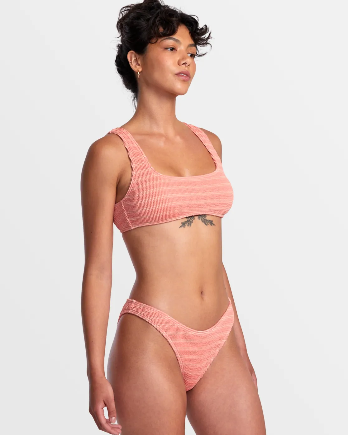RVCA GROOVES STRIPE HIGH LEG FRENCH BIKINI BOTTOMS Fusion Coral New