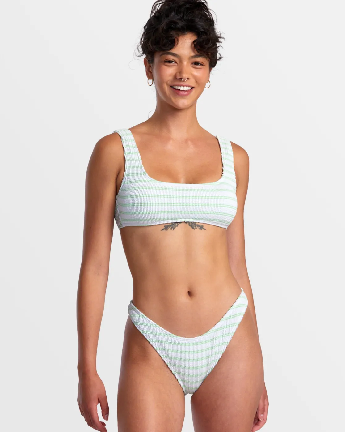 RVCA GROOVES STRIPE HIGH LEG FRENCH BIKINI BOTTOMS Whisper White Discount