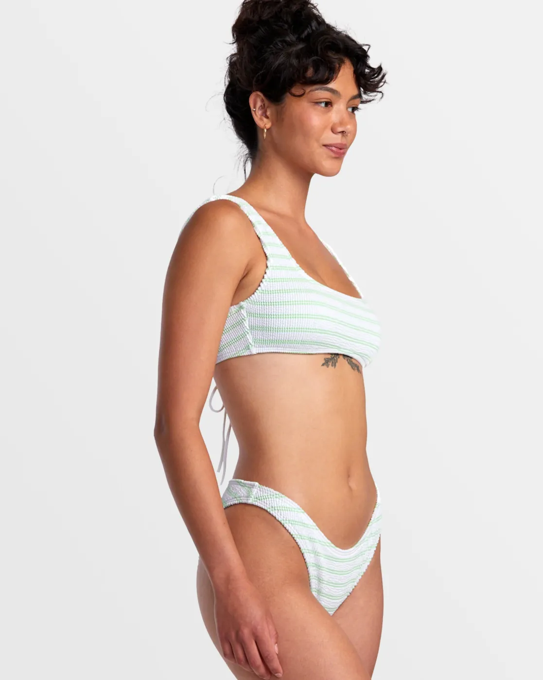 RVCA GROOVES STRIPE HIGH LEG FRENCH BIKINI BOTTOMS Whisper White Discount