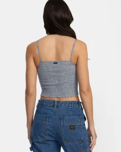 RVCA HOUNDSTOOTH REVIVAL CROPPED TANK TOP Blue Grey Online