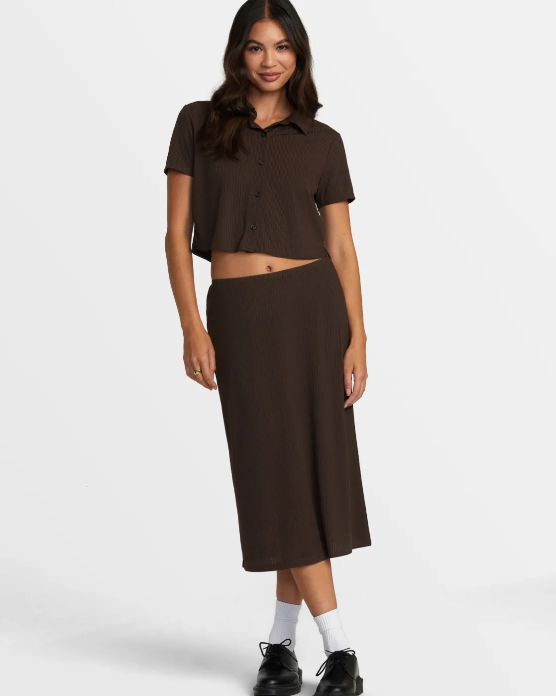 RVCA JENNI BUTTONED SHORT-SLEEVE SHIRT Chocolate Torte Best
