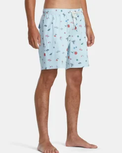 RVCA LUKE P ELASTIC WAIST BOARDSHORTS 17'' Light Blue Clearance