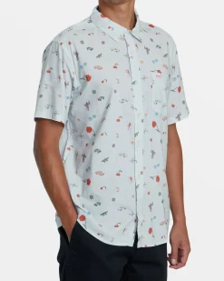 RVCA LUKE P SHORT SLEEVE SHIRT Light Blue Clearance