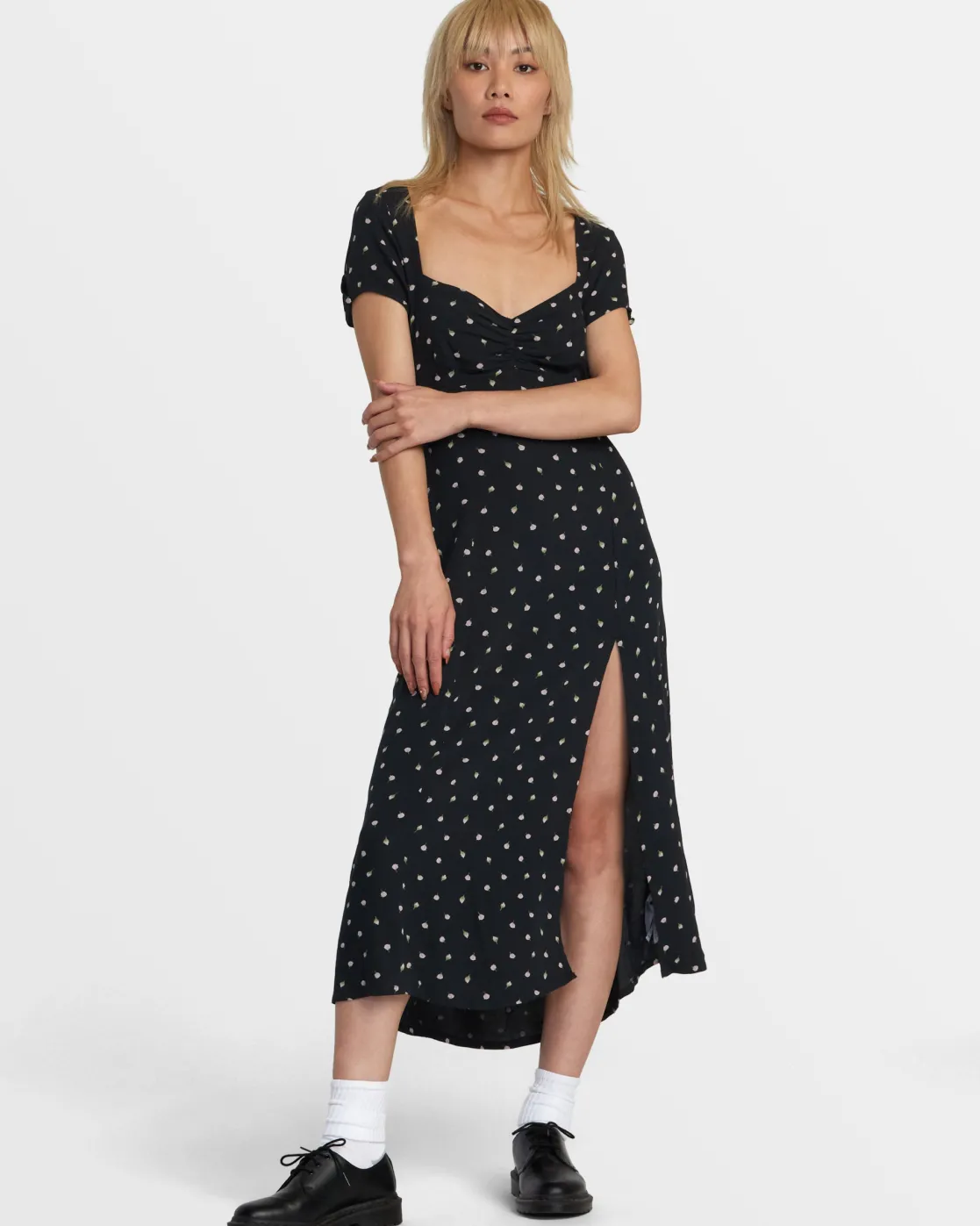 RVCA SECRETS MIDI DRESS Peach Whip Clearance