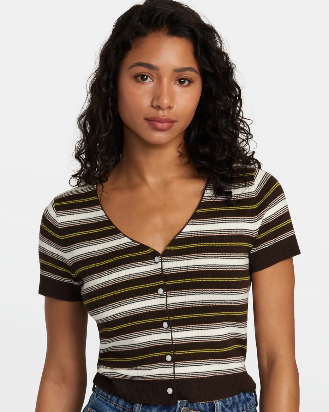 RVCA TAYLOR SWEATER TOP V-NECK SWEATER Java Clearance