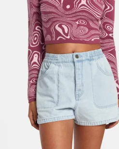 RVCA VENICE DENIM SHORTS Bleach Wash Clearance