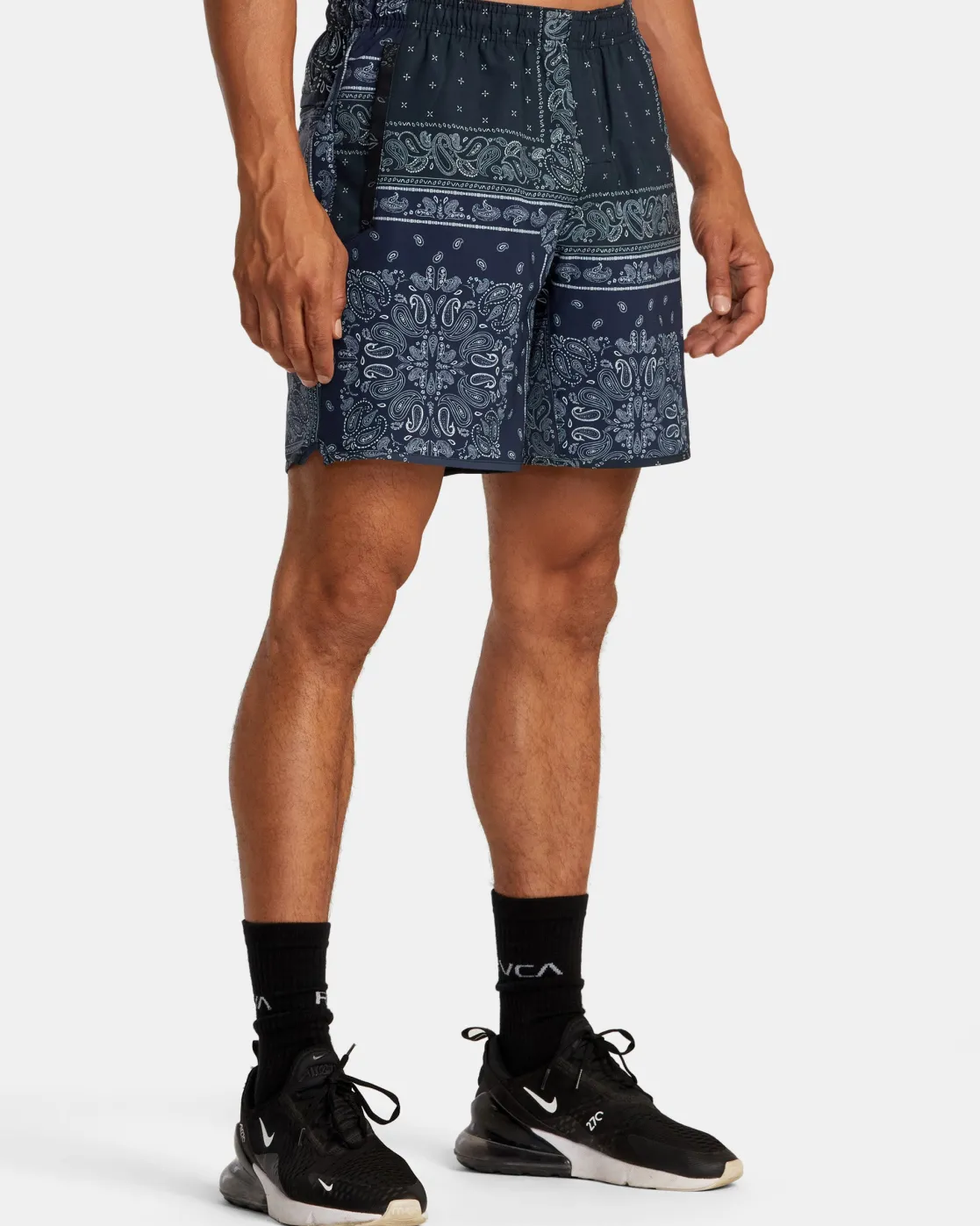 RVCA YOGGER STRETCH 17" ATHLETIC SHORTS Black Patchwork Discount